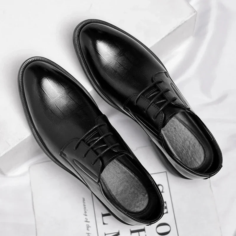 3/6/8 CM Elevator Shoes Men Dress Shoes Black Soft Leather Men Heighten Formal 1 Casual Business Men Oxfords Suit 2