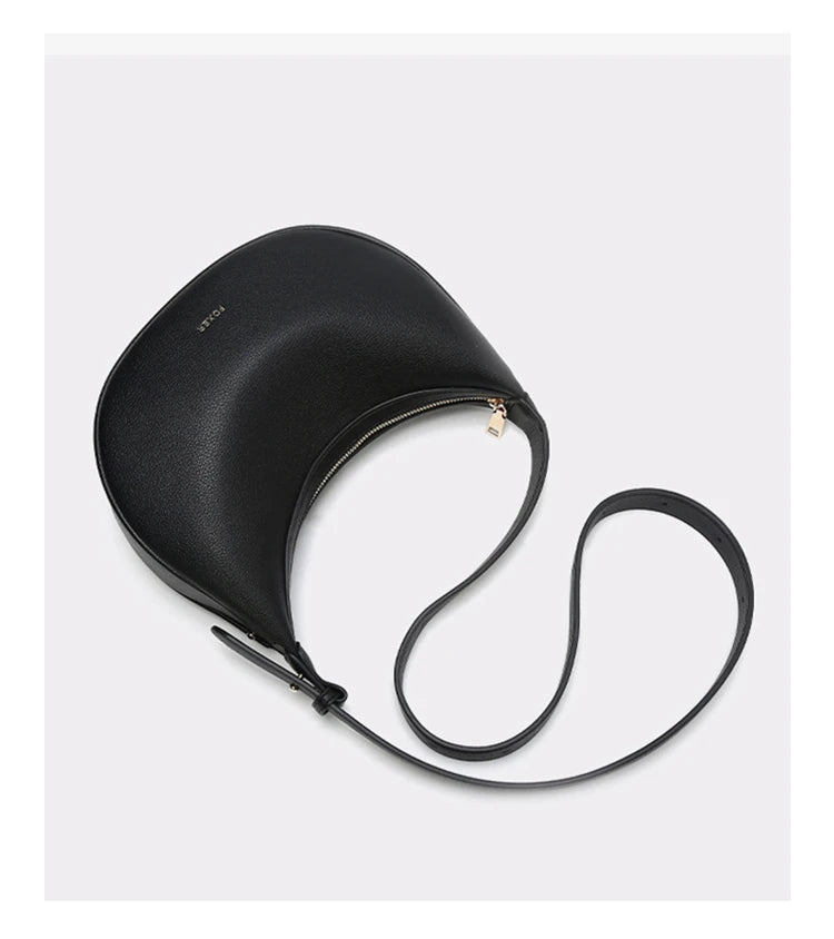 FOXER Brand PU Leather Women's Shoulder Bag Fashion Female Underarm Hobo Bag Crescent Half-moon Bag Travel Small Crossbody Bag