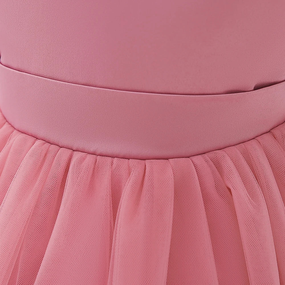 Toddler Bow Baby Dress For Girls Beading Tulle Princess 1st Birthday Embroidery Kids Party Dresses for Girl Pink Baptism Costume