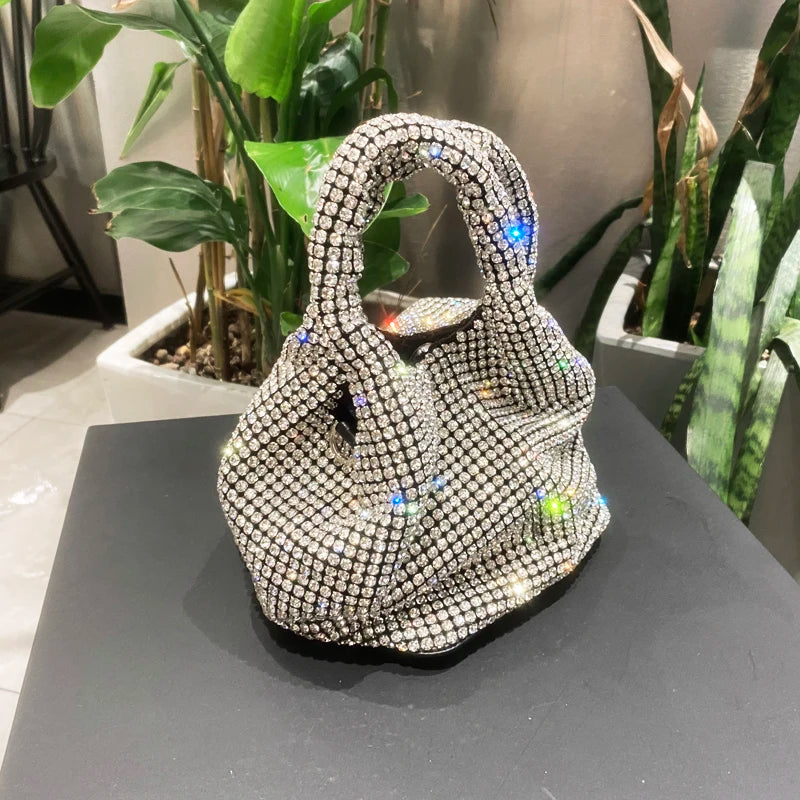 Shiny Crystal Clutch purse bucket Shoulder bag rhinestone Handmade purses and handbags luxury Designer Evening clutch Bag Purse