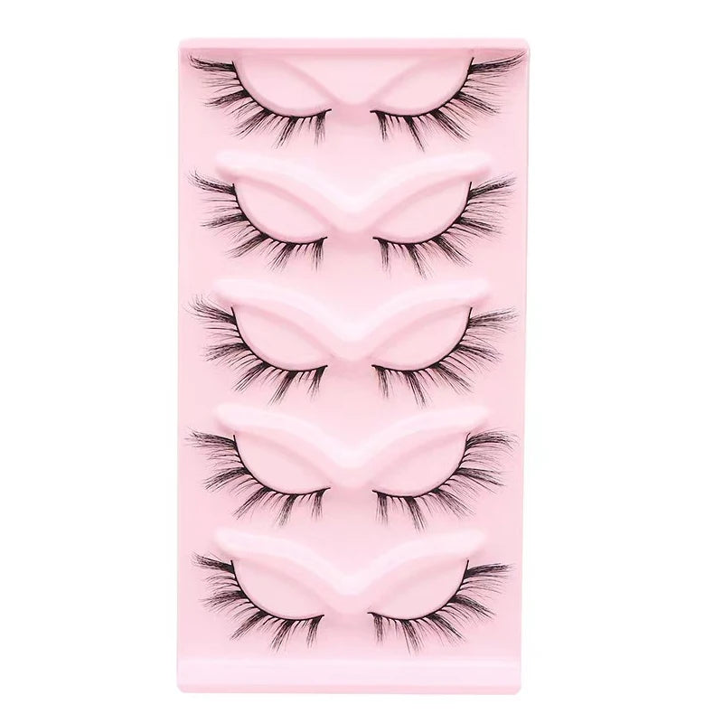 LTWEGO Fake Eyelash Mink Lashes 5 Pairs Little Devil Eyelashes Natural Daily Makeup Manga Eyelashes Clear Band Eyelashes Cilios