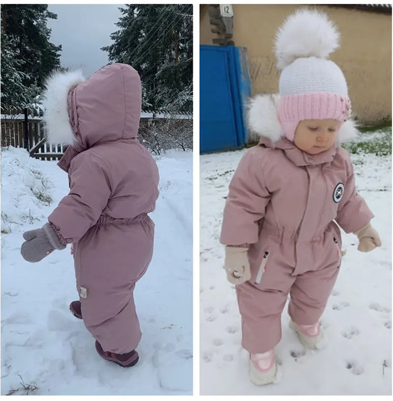 Baby-Skianzug Herbst und Winter Baby-Jumpsuit Warmer Plüsch Strampler für Jungen Baby-Mädchen-Kleidung Wasserdichte Kinderjacke