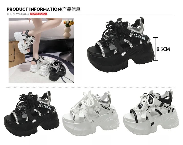 New High Platform Sandals Woman Summer Mesh Chunky Sneakers Female Wedges Slippers For Women Peep Toe Sandalia Feminina 8.5CM