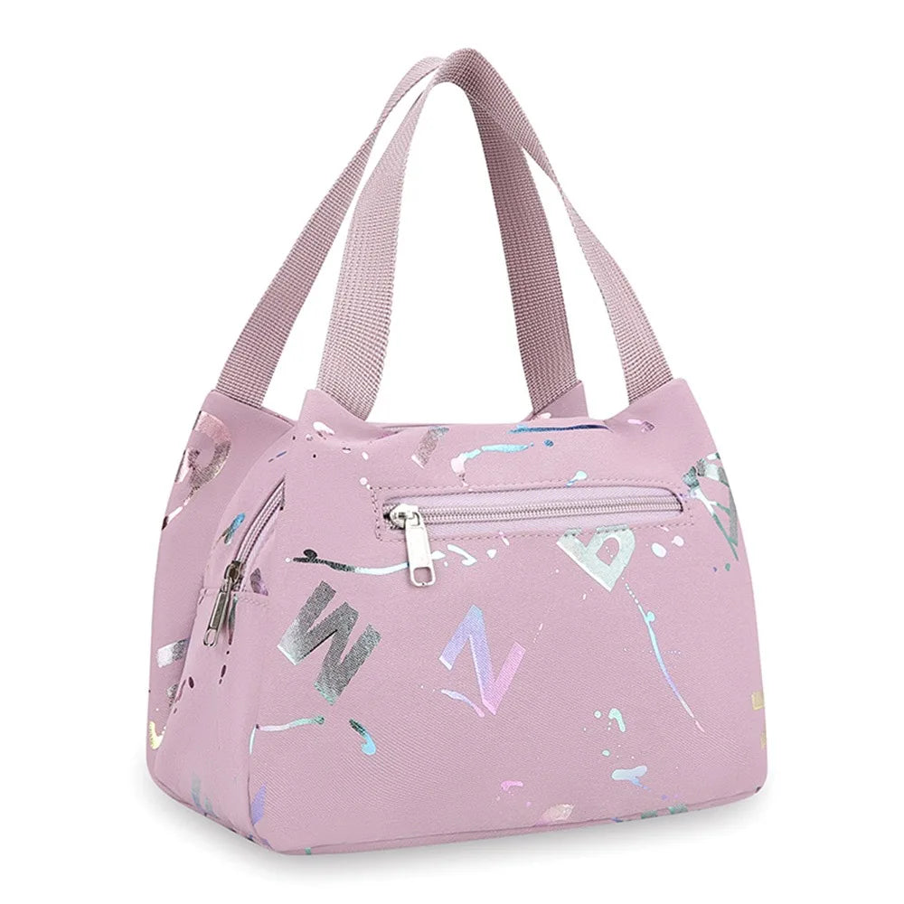 New Bronzing Printing Handbag Oxford Cloth Waterproof Tote Bags Large Capacity Lunch Bag Simple Versatile Shopping Handbag