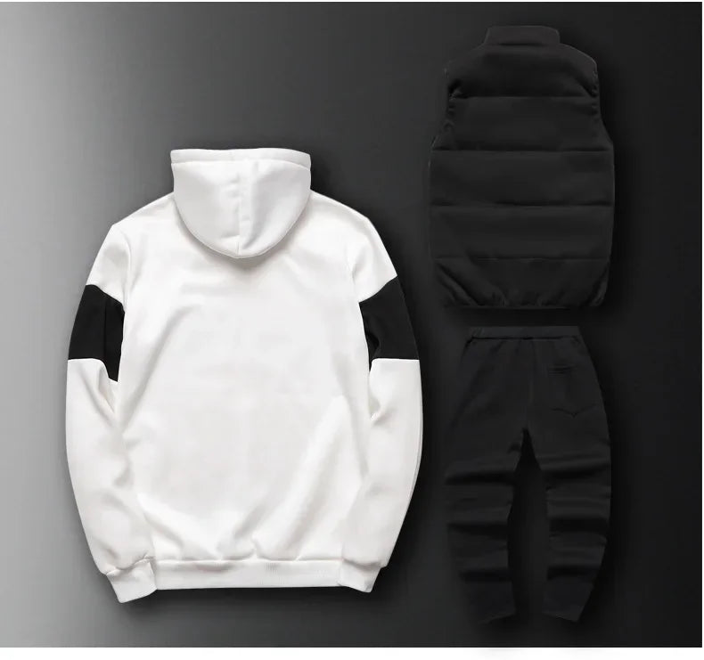 3 Pieces Set Hoodies+Vest+Pants Casual Men's Track Suit Clothing Coats Winter Thick Warm Tracksuit for Men Printed Mens Set Vest