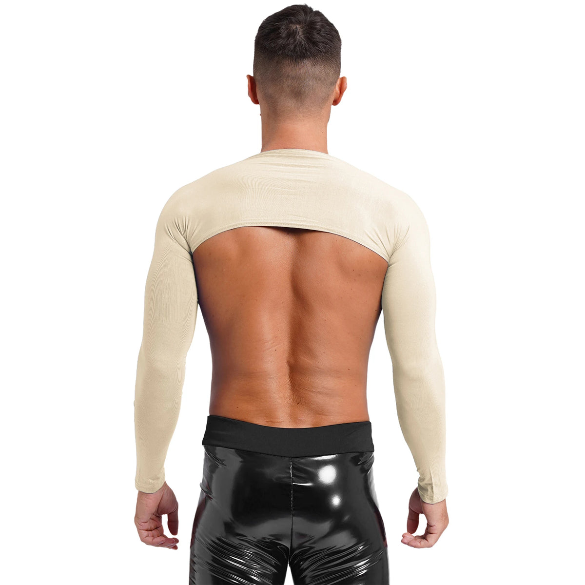 Men Open Front Half Crop Top Solid Long Sleeve Cardigan Bolero Shrug Tops Muscle Arm Sleeves Workout Sports Gym Tops Clubwear