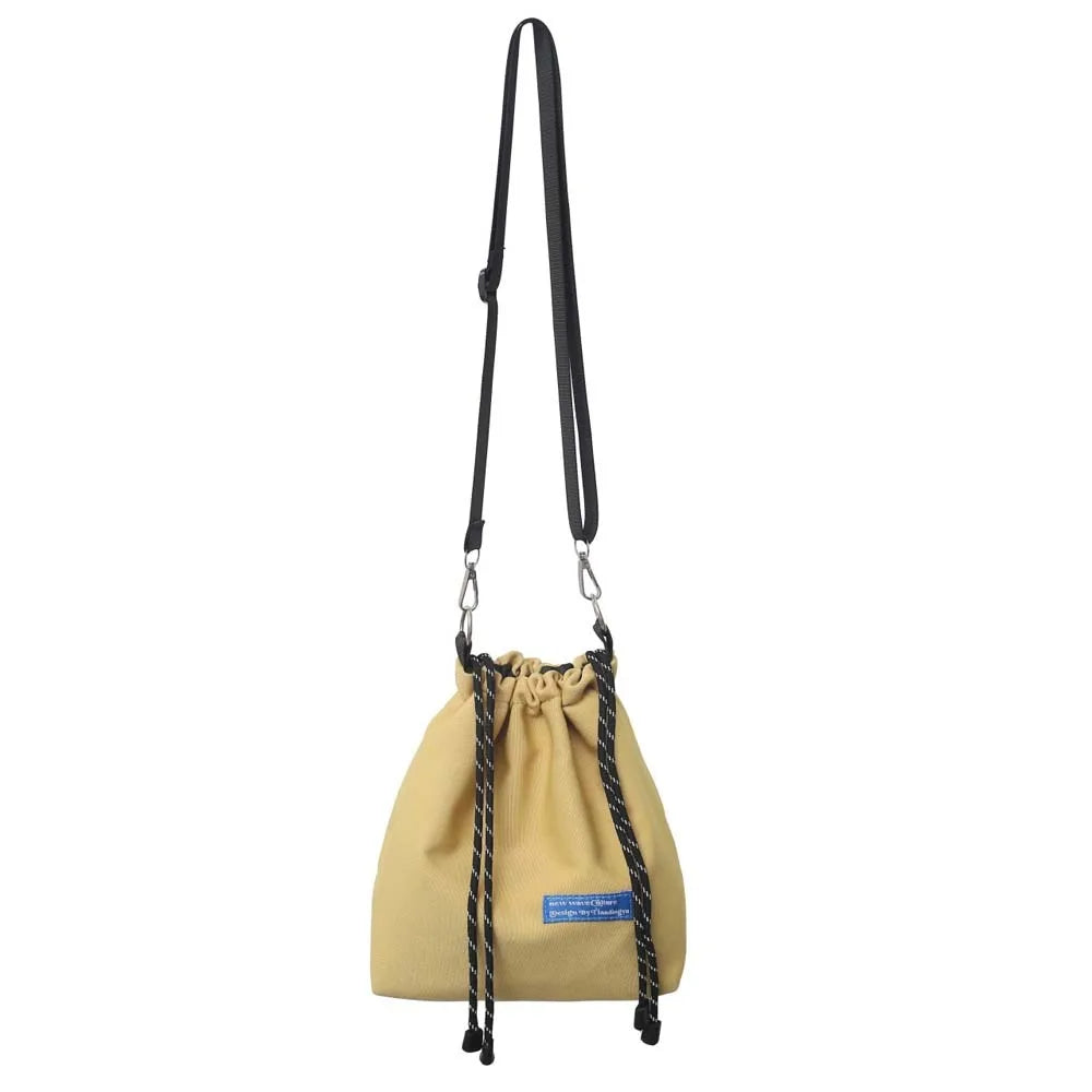 INS Nylon Drawstring Bucket Bag Casual Adjustable Korean Style Shoulder Bag Portable Black/White/Yellow Men Crossbody Bag Travel