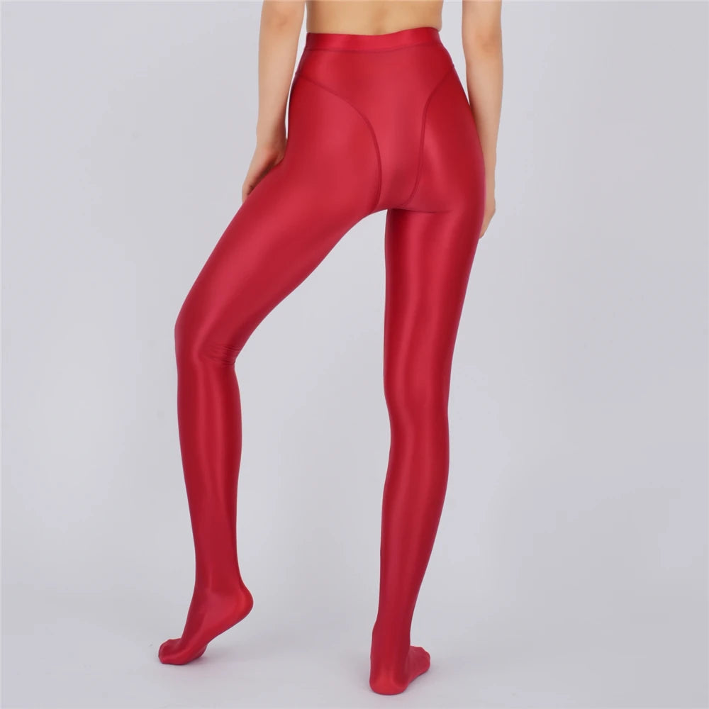 Sexy Women Thin Sheer See Through High Waist Sexy Tight Silk Shiny Pencil Pant Oil Glossy Candy Color Yoga Leggings Pants