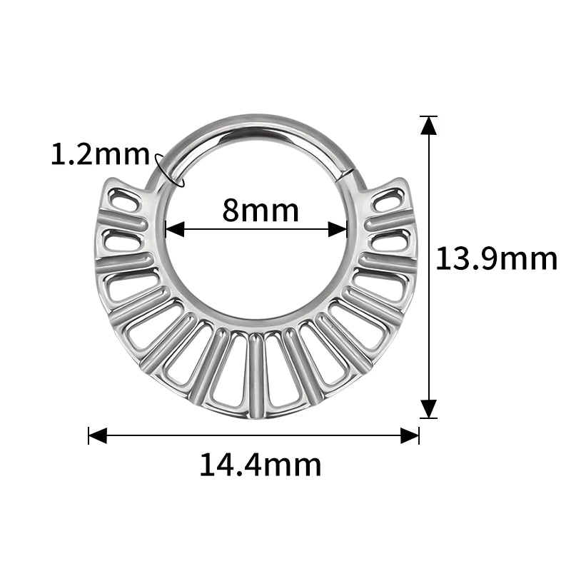 ASTM F136 Titanium Nose Rings PIERC Fan-shaped and Side CZ Ring Hoop EAR Hinged Clicker Earring Labret Tragus Ring Body Piercing