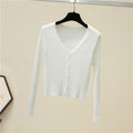 Women Ribbed Crew Neck Cardigan Sweater Pastel Pink Purple Long Sleeve Fitted Crop Knitted Jacket Spring Fall