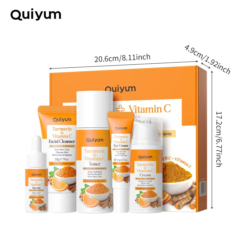 Vitamin C Kurkuma Gesichts-Set feuchtigkeitsspendend, straffend, 5-teiliges Set: Gesichtsreiniger, Toner, Essenz, Augenbehandlung, Feuchtigkeitspflege, Hautpflege