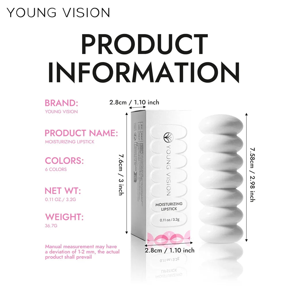 YOUNG VISION 6 Farben Feiner Schimmer Pflegender Leichter Lippenstift Lang anhaltende Farben Leicht aufzutragender feuchtigkeitsspendender Lippenstift