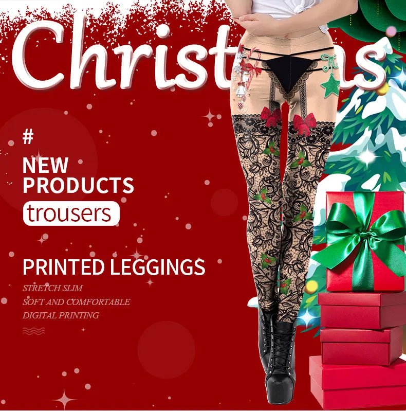 Merry Christmas Leggings for Woman Green White Stripe Pattern Pants Xmas Party Pants Girls Sexy Tights 3D Print Fitness Workout