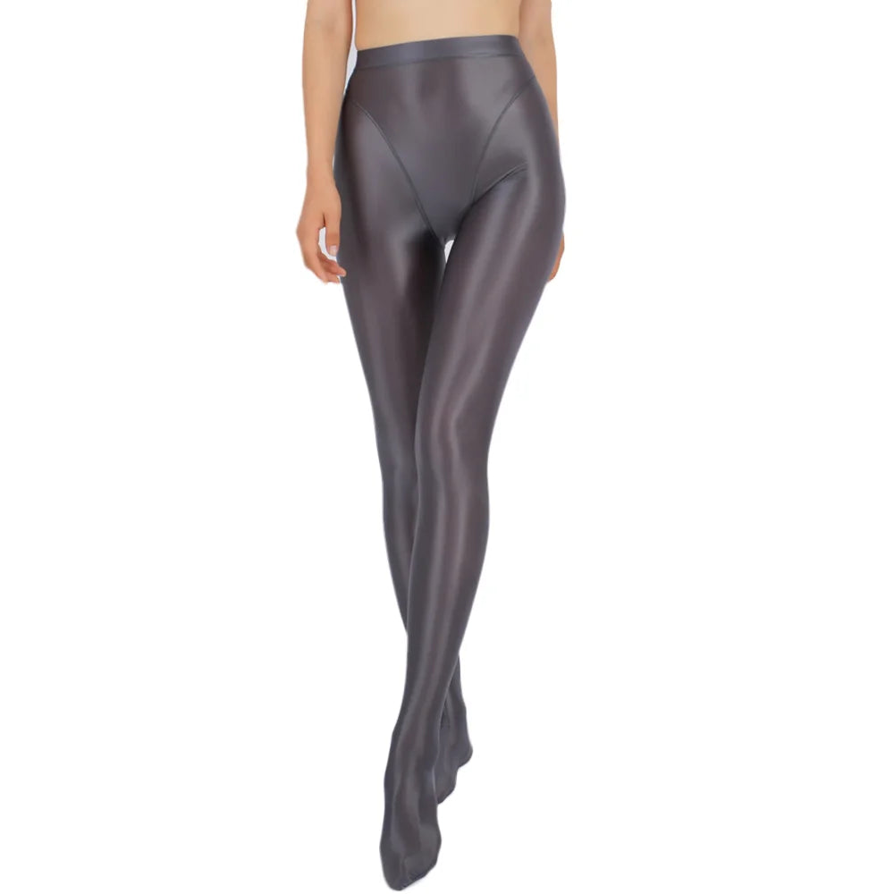 Sexy Women Thin Sheer See Through High Waist Sexy Tight Silk Shiny Pencil Pant Oil Glossy Candy Color Yoga Leggings Pants