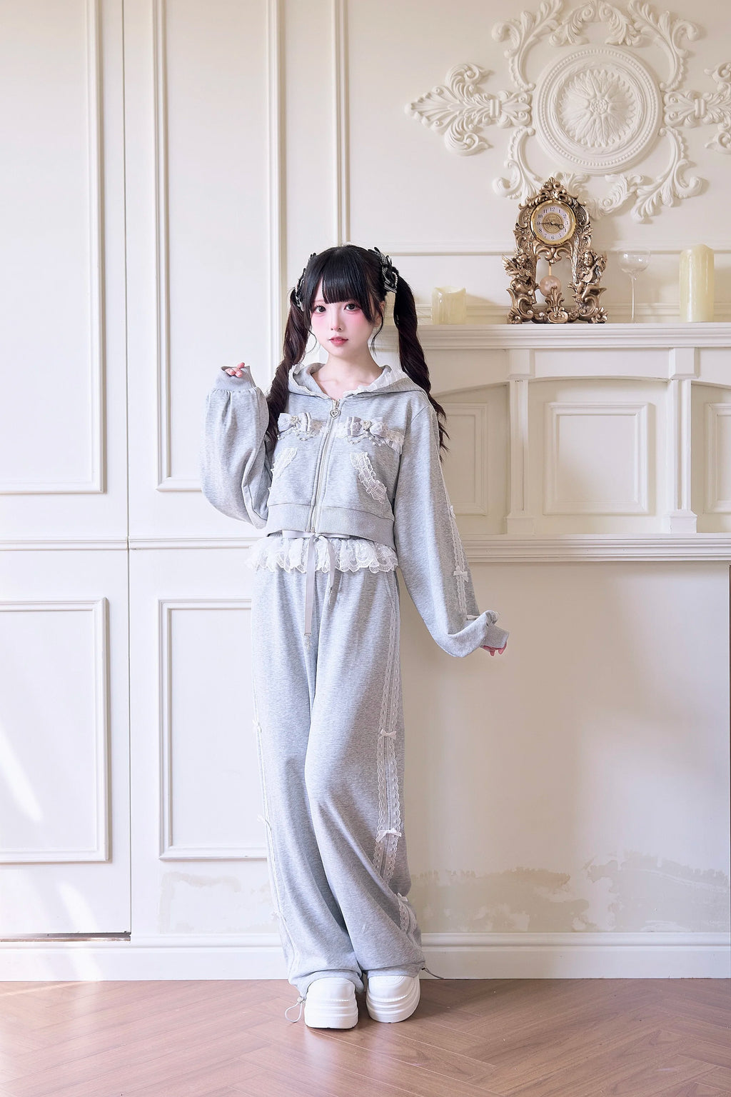 Japanese Mine Sportswear Hoodie Set Female Subculture Y2K Women's Zipper Hooded Short Jacket Coat Mini Skirt Wide Leg Pants Set