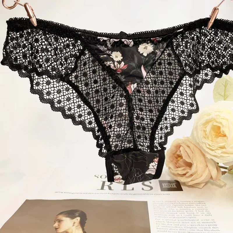 Floral Embroidery Lace Panties Women Briefs Sexy Hollow Out Bow Lingerie Female Underwear Ladies Breathable Underpants
