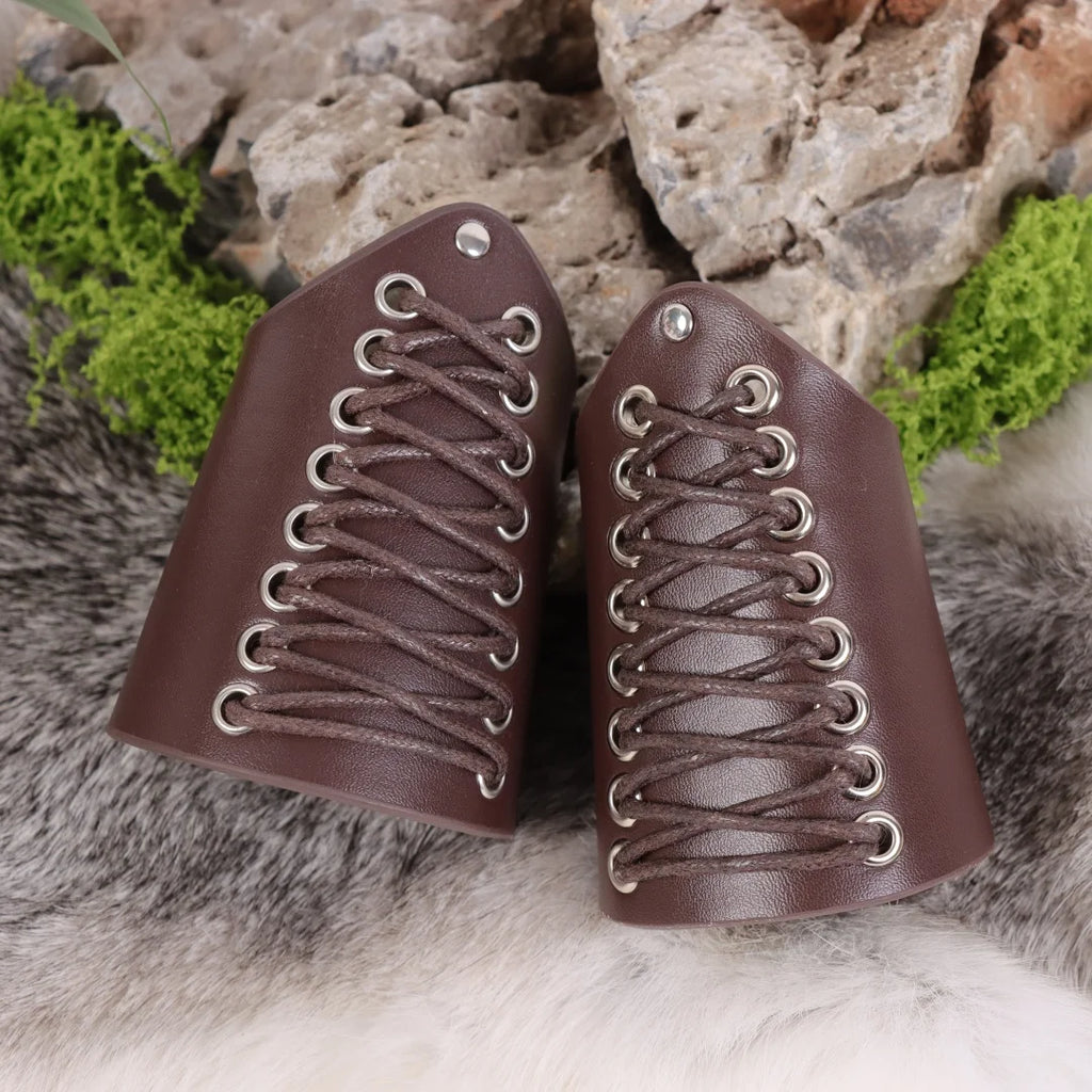 Medieval PU Leather Gauntlet Wristband Medieval Arm Bracers Punk Bracer Wrist Guards for Halloween Warrior Knight Photo Belt