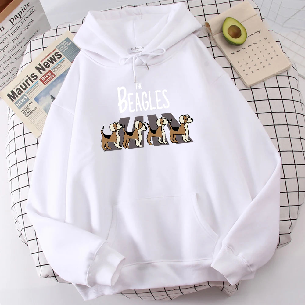 The Beagles Simplicity Printing Mens Hoody Harajuku Fleece Sweatshirt Fashion Crewneck Hooded Casual Oversize  Streetwear