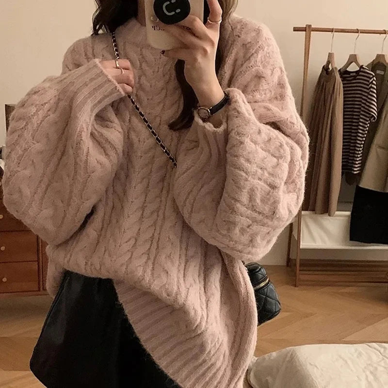 Autumn Winter Women Knit Sweater Korean Oversized Long Sleeve O Neck Pullover Fashion Solid Loose Preppy All Match Jumper Mujer