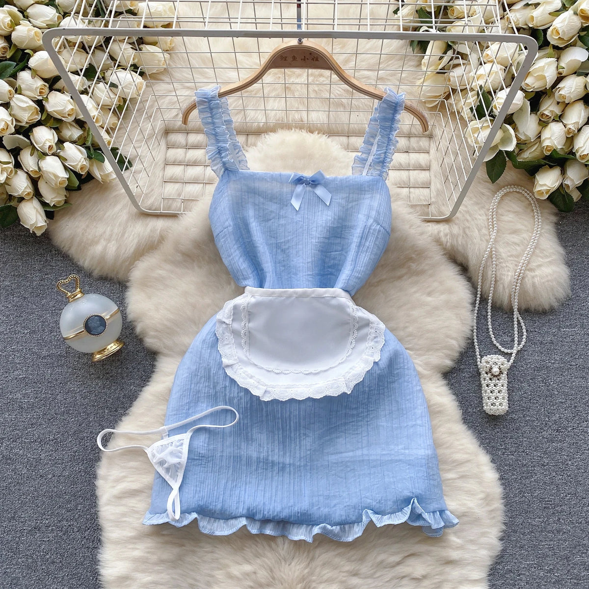 Sexy Cute Sweet Lace Backless Jumpsuit Women Slim Fit Bodysuit Girl Strap Bow knot Cosplay Hot Sweet Bow Ribbon Lingerie Dress