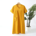 Summer Simple Cotton Double Gauze Women's Nightdress Thin Short-sleeved Home Nightgowns V-Neck Sexy Sleepwear Long Pajama Skirt