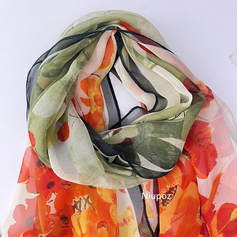Bright Colors Printed Scarf Pretty Women Elegant Chiffon Georgette Bandana Scarf Summer Beach Sunscreen Thin Shawl