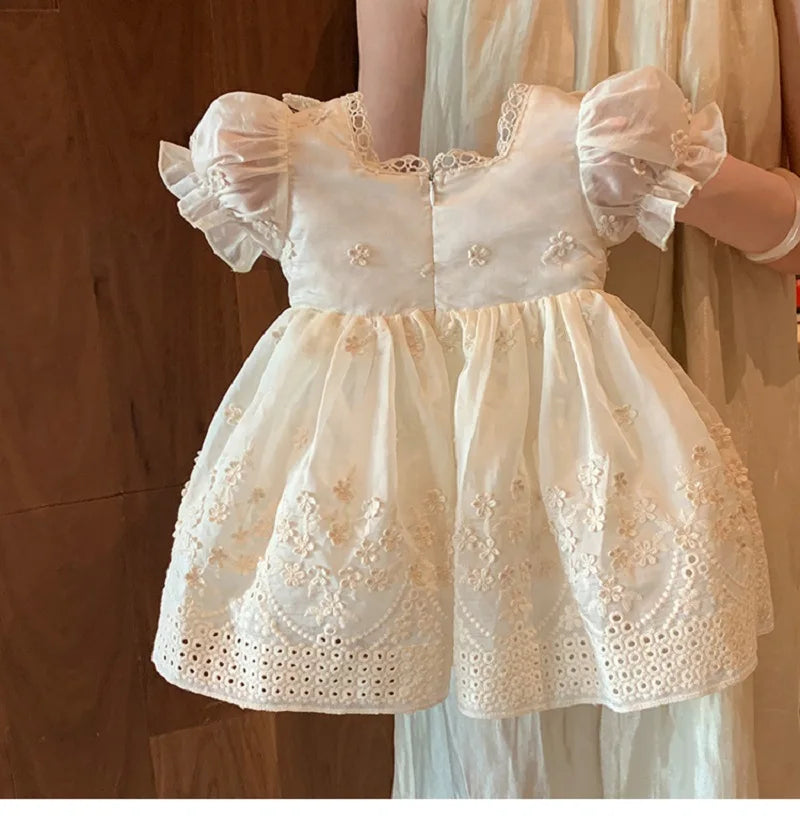 Girls' French Lolita Princess Dress, New Summer Style One-Year-Old Dress, White Cute Little Girl's Beautiful Short-Sleeved Dress