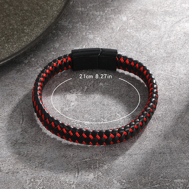 Men Genuine Leather Bracelet Bangle Black Braided Bracelet Stainless Steel Magnetic Clasps Wrist Band Male Bracelet Accessories