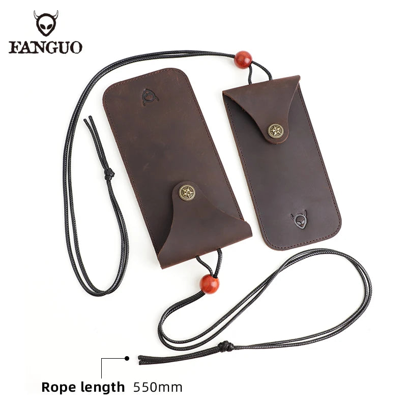 Solid Color Genuine Leather Reading Glasses Bag Case Handmade Leather Sunglasses Pouch Simple Eyewear Storage Pocket Accessories