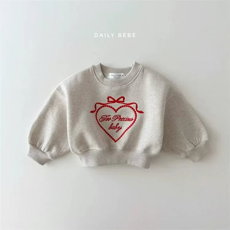 2026 Spring New Children Long Sleeve Clothes Set Baby Girls Heart Embroidery Sweatshirt + Pants 2pcs Suit Kids Sports Outfits