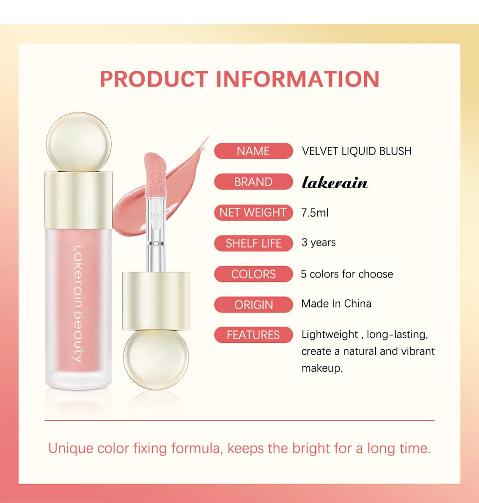 7.5ml Matte Liquid Blush Velvet Blusher Orange Peach Face Pigment Lasting Beauty Natural Cheek Tint Cream Waterproof  Blush