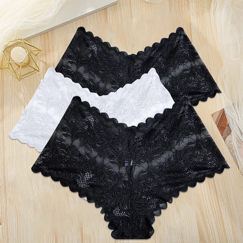 FINETOO 3PCS/Set Women Floral Lace Panties High Waist Briefs Sexy Lingerie Pantys S-XL Underpants Female Underwear Intimates