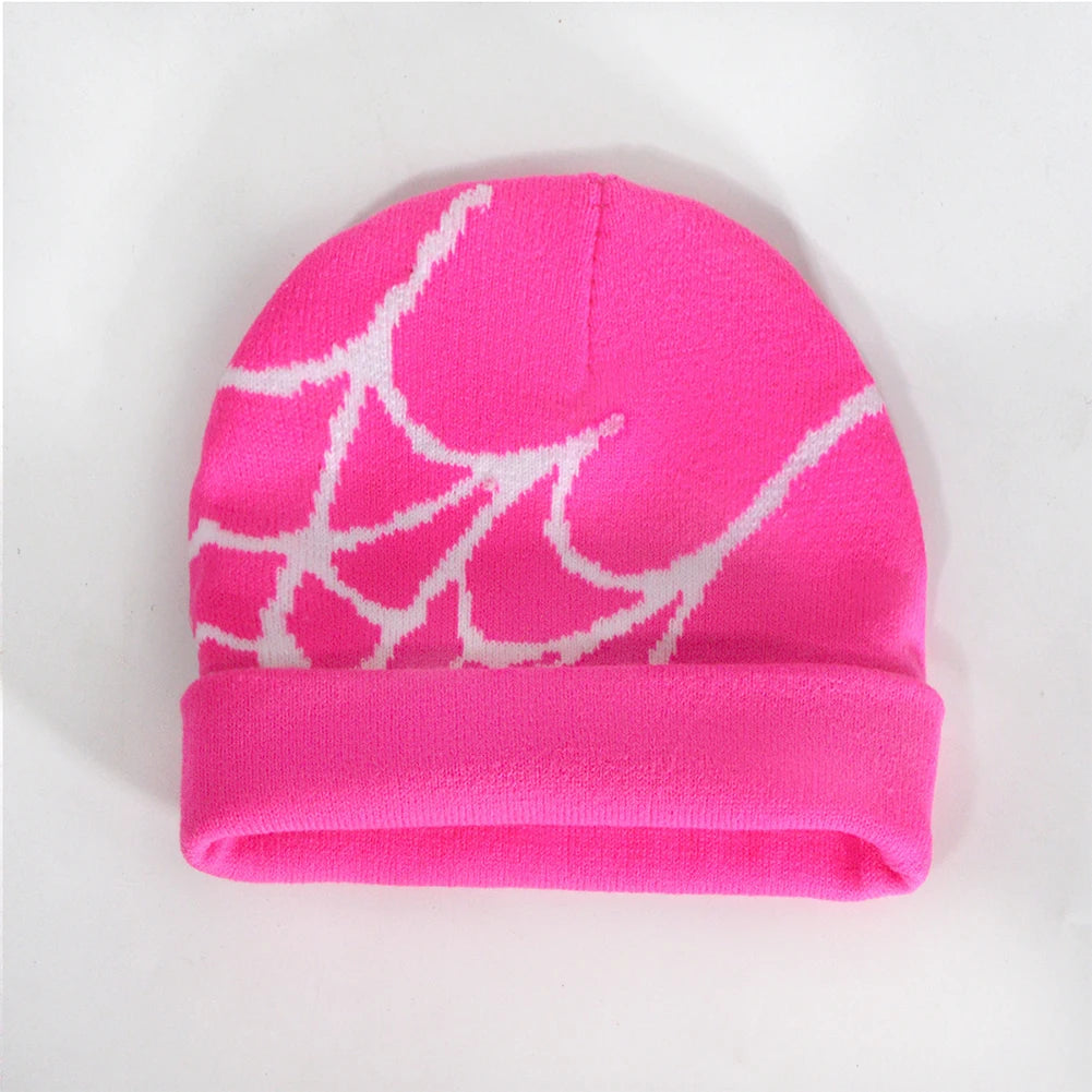 1Pc Y2K Knitted Hat Spider Web Jacquard Hat Four Seasons Warm Hat Skullies Hat For Men Women Outdoor Sports Fashion Hat
