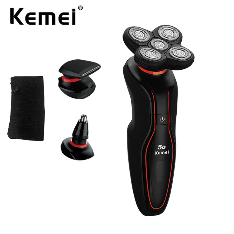 Kemei Mens Electric Razor Rechargeable Rotary Shavers Floating Head Shaving 5 Blades for Bald Head Gifts for Husband Boyfriend