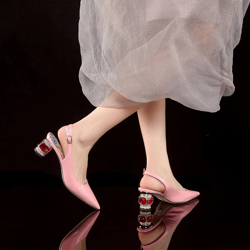 【JOCHEBED HU】2025 Newest Spring Summer Shoes Woman Sexy Brand Genuine Leather Shallow Pumps Pointed-Toes Strange Style  33-46
