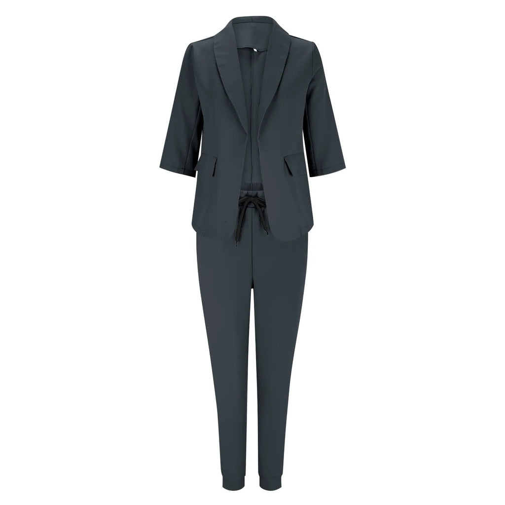 Traje de oficina formal de dos piezas para mujer 2026, conjunto de blazer y pantalón ajustado con bolsillo, solapa, conjuntos de oficina para mujer, chándal de 2 piezas