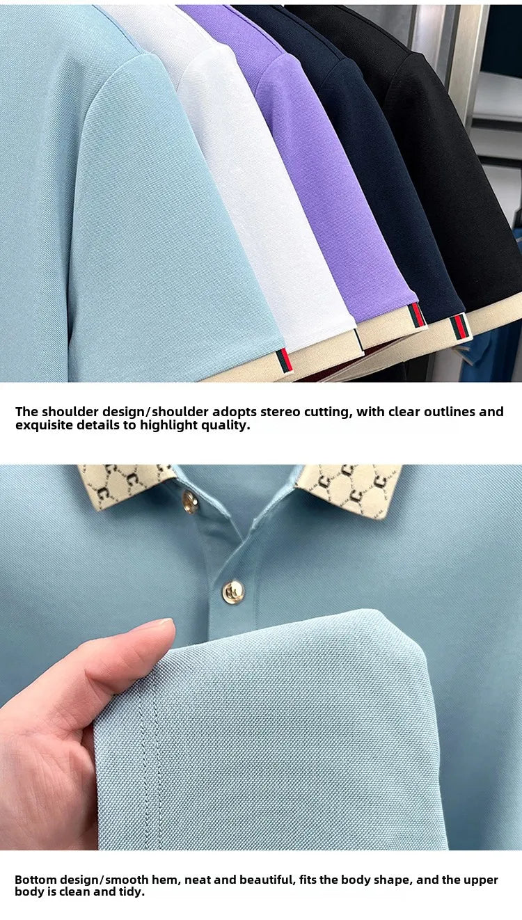 2025 Men's New Luxury High-end Jacquard Collar Lapel T-shirt Breathable Business Casual Top Suitable for Men's Spring and Summer