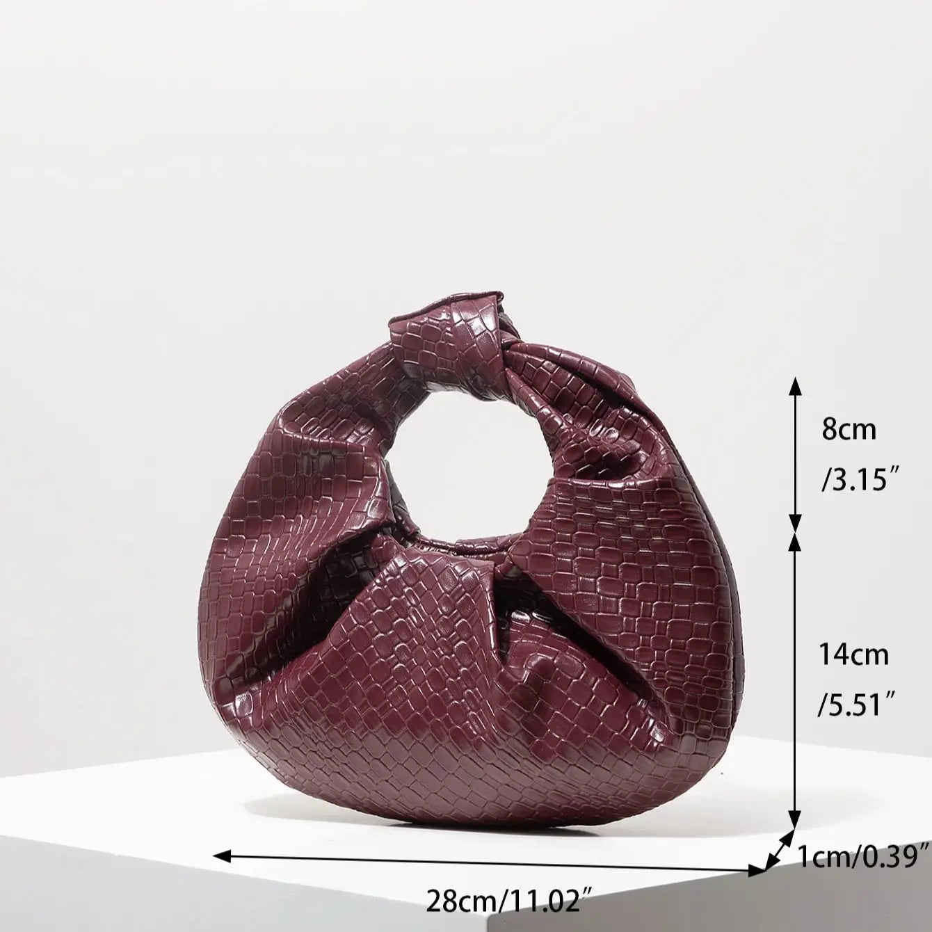 Vintage Faux Leather Woven Pattern Handbag, Knotted Crescent Bag, Pleated Cloud Bag, Women's Party Dress, Burgundy Wallet, Elegant Evening Bag (Pattern Random)
