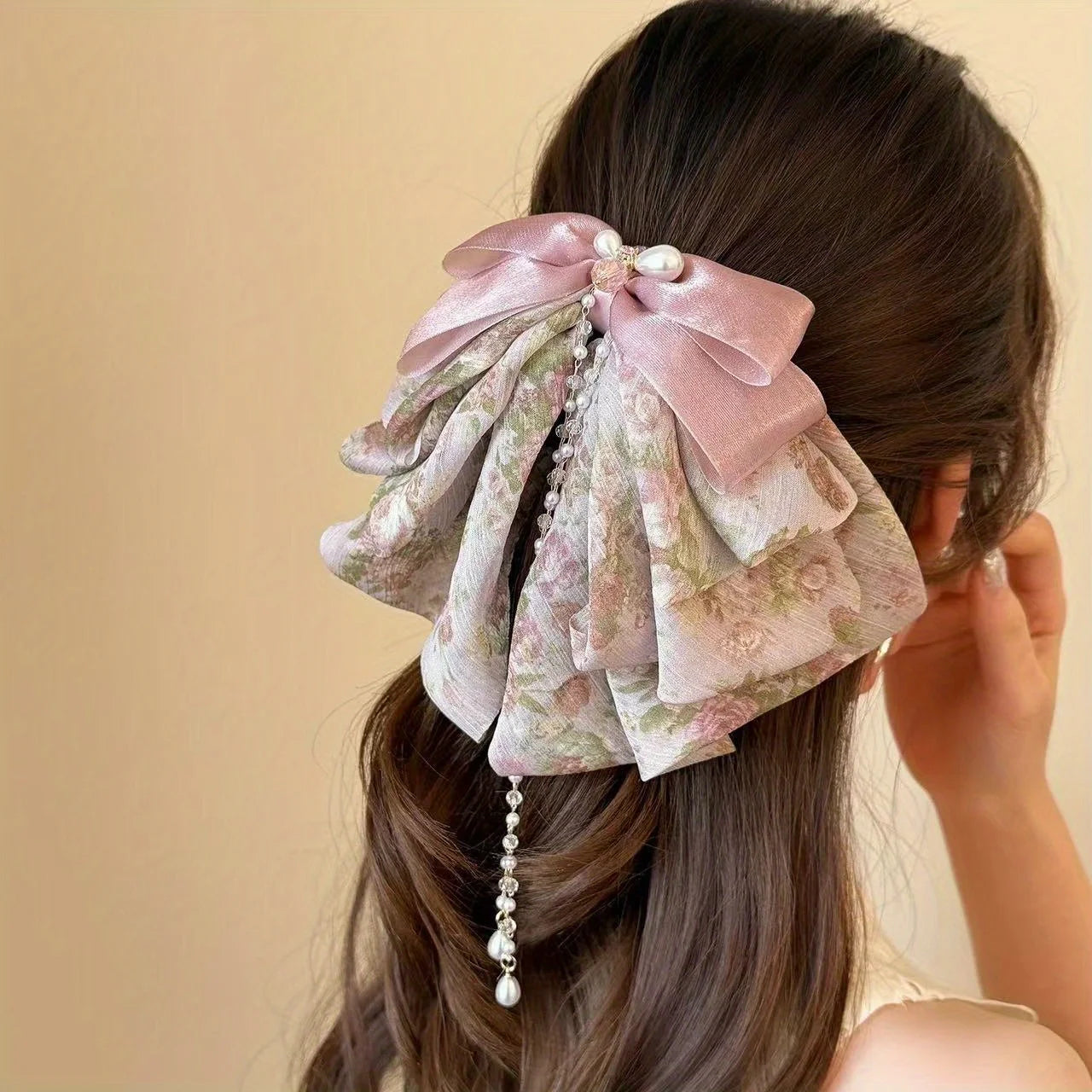 Ethereal Chiffon Floral Hair Claw Clip Voluminous Ponytails, Elegant Multi-Layer Tulle Hair Accessories for Women
