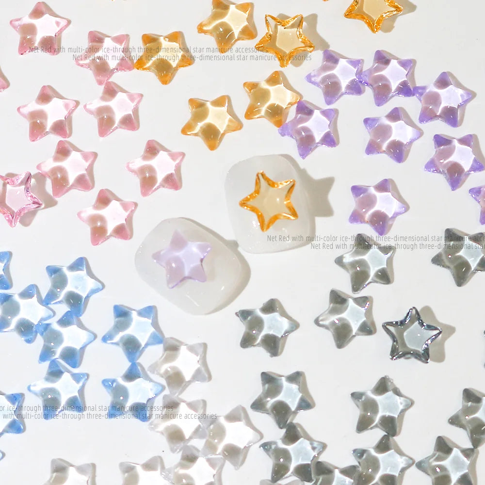 100 Stück Eistransparente Pentagramm Nail Art Charms Harz 3D Glänzende Sterne Nail Art Strass Flatback Edelsteine DIY Nagelzubehör