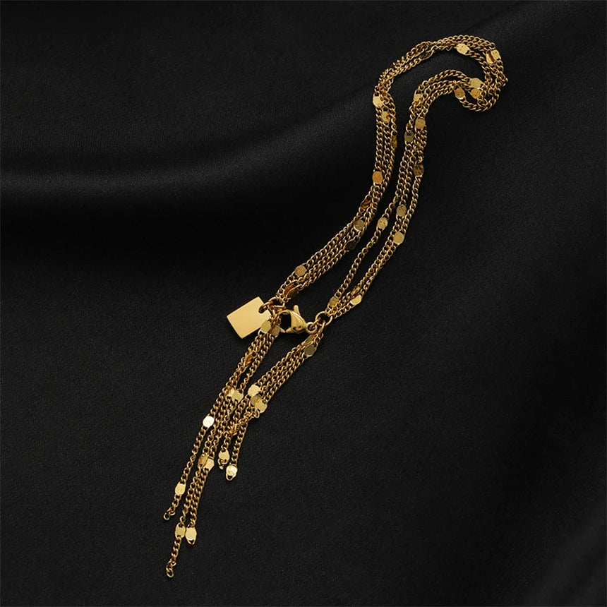 316L Stainless Steel Simple Multilayer Tassel Chain Bracelet For Women Fashion Fine Jewelry Gift SAB1071