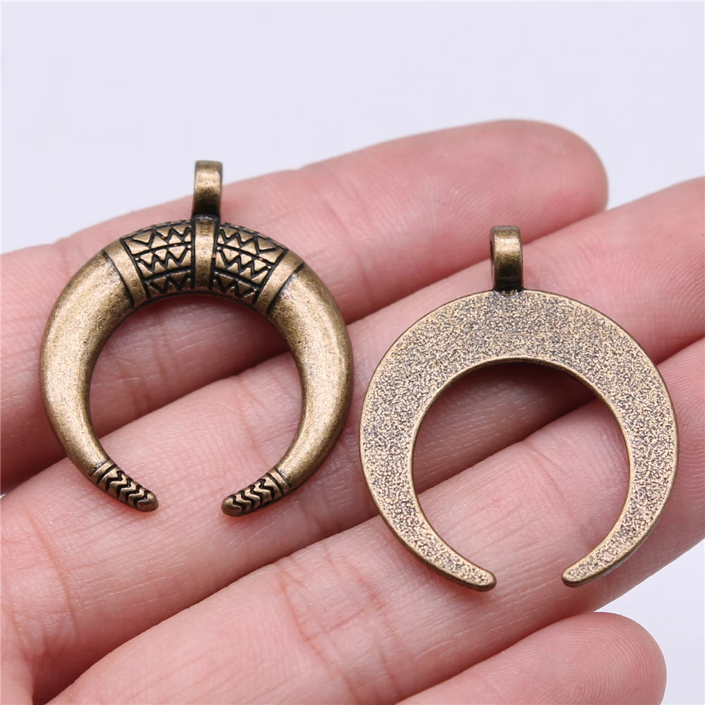 WYSIWYG 5pcs 34x27mm Horns Charm Crescent Moon Pendants For Jewelry Making Antique Silver Color Punk Cow Horn Pendants Charm