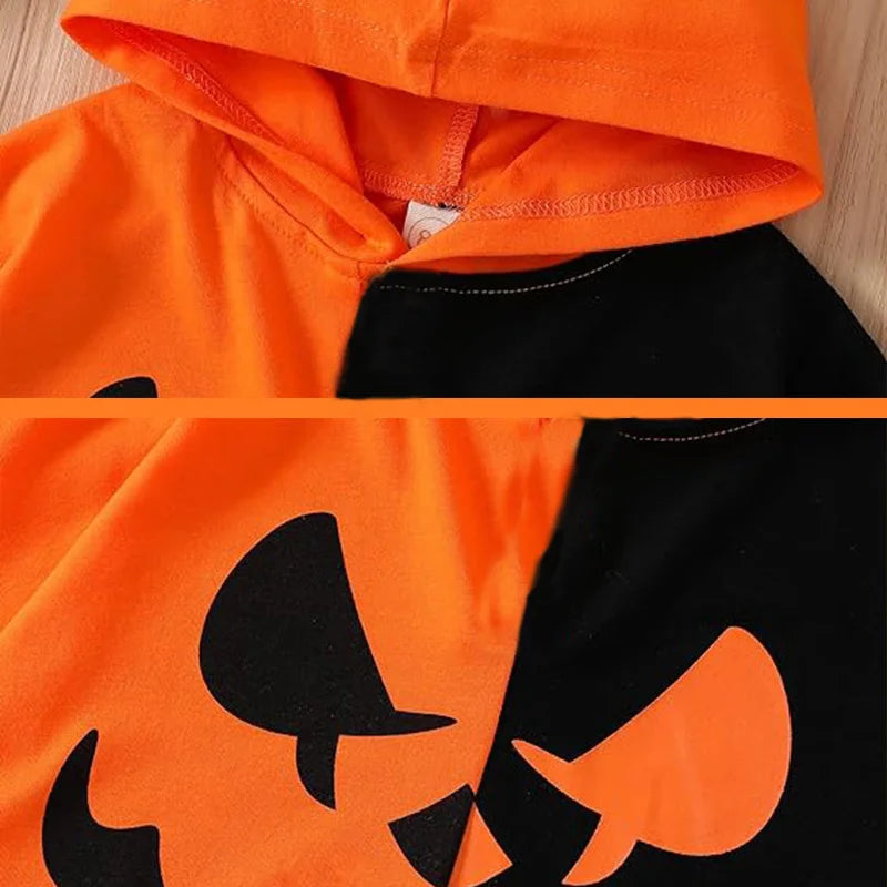 Halloween Cloak Pumpkin Bat Carnival Clothing with Hat Orange Color blocked Print Cosplay Funny Party Dress Up Costume Cos