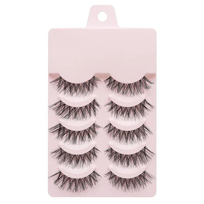 LTWEGO Fake Eyelash Mink Lashes 5 Pairs Little Devil Eyelashes Natural Daily Makeup Manga Eyelashes Clear Band Eyelashes Cilios