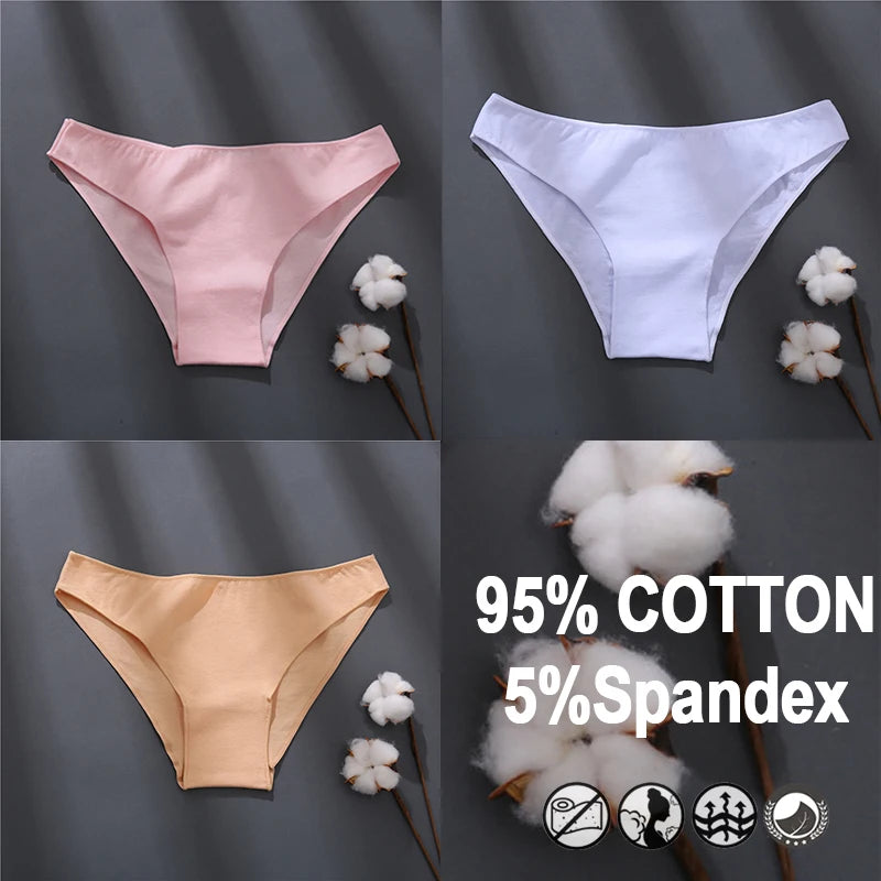 Women Sexy Cotton Panties Solid Color Underwear Simple Style Briefs Low Waist Breathable Panties Female Soft Intimates Lingerie