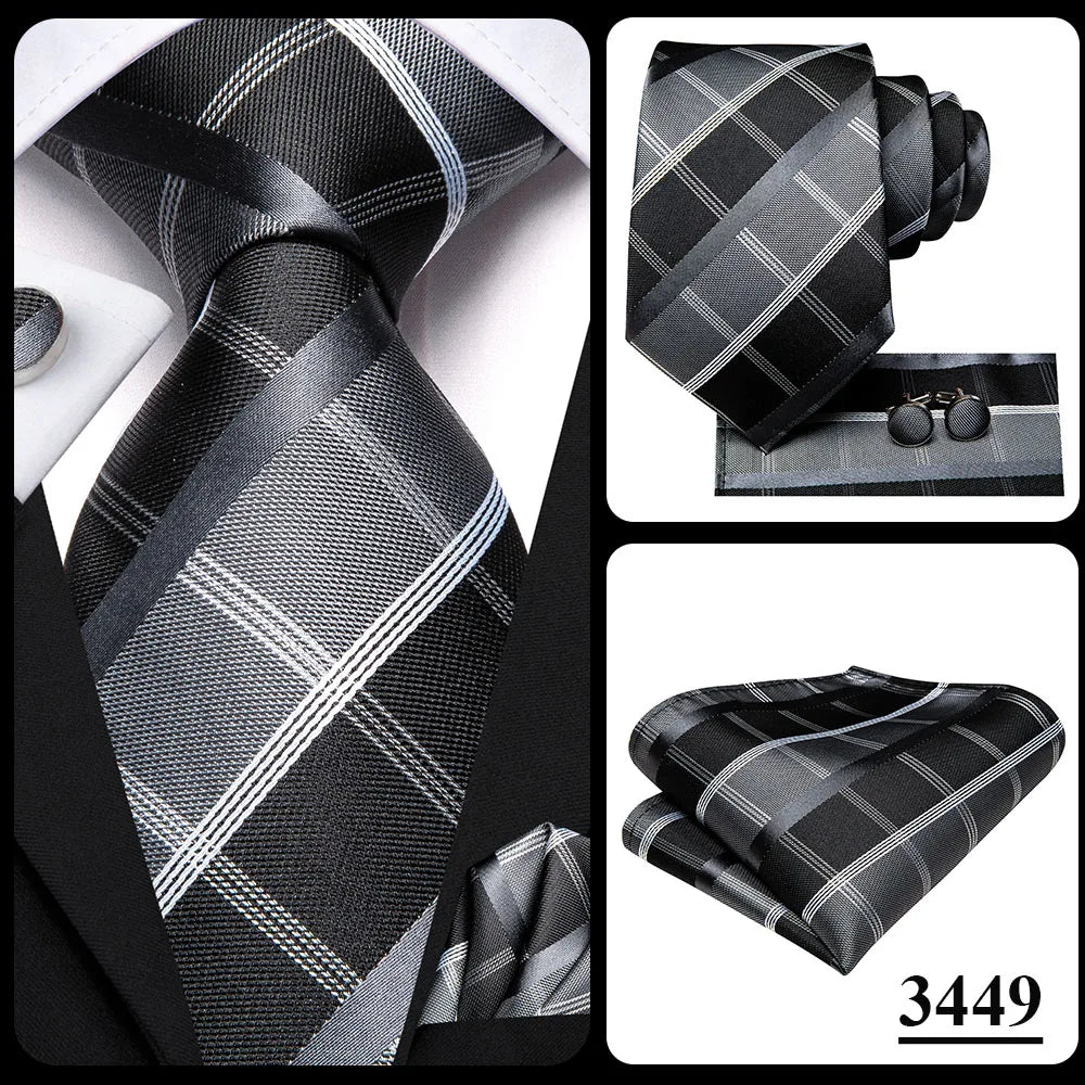 Hi-Tie White Grey Paisley 2026 New Mens Tie Hanky Cufflink Set Necktie For Men Wedding Party Business Men Tie Fashion Brand