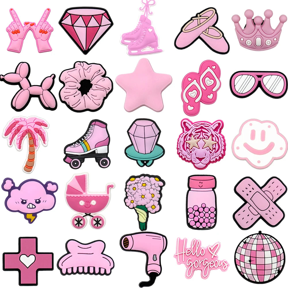 1PCS Pink Shoe Charms for Women Girl Pink Star Diamond Crown Shoe Accessories Pins for Clogs Kids Favor Shoe Buckle Decorations
