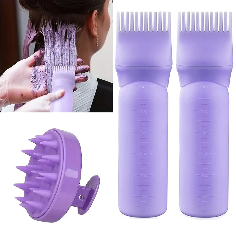 3pcs Scalp Massage Brush with Root Comb Applicator Bottle Silicone Massager Hair Oil Applicator Bottles Hair Coloring Supplies