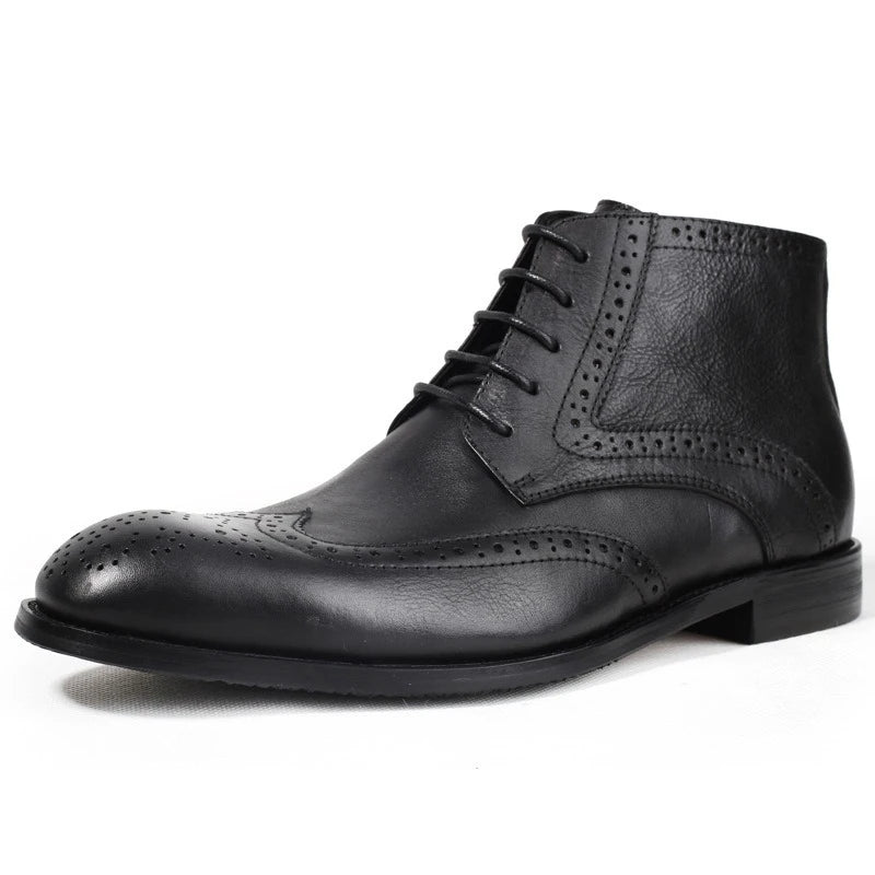 British Brock Carved Leather Boots Retro Business Formal Leather Shoes Fashion Men's Boots Cowhide Men's Short Boots