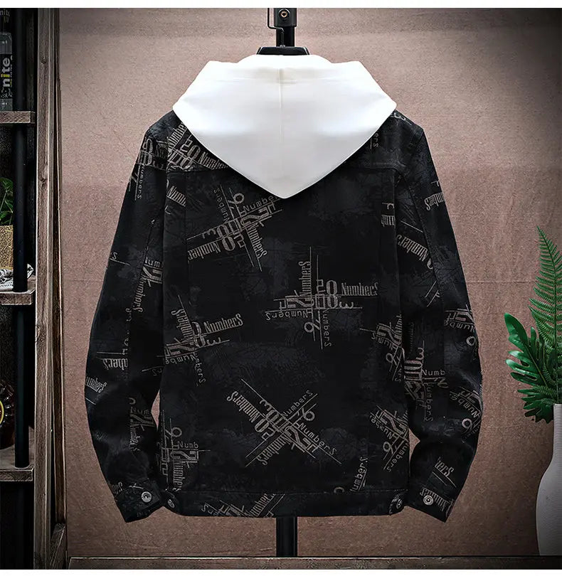 Hip Pop Leter Graffiti Denim Jacket Men's Fashion Spring Punk Wear Korean Kpop Trend Slim Top Unisex Handsome Casual Jeans Coat